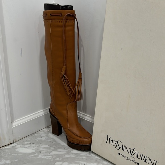 YSL Rive Gauche Brown Leather Boots 👢 👢Brand 🆕 size 8/ size 38 European - Picture 11 of 13